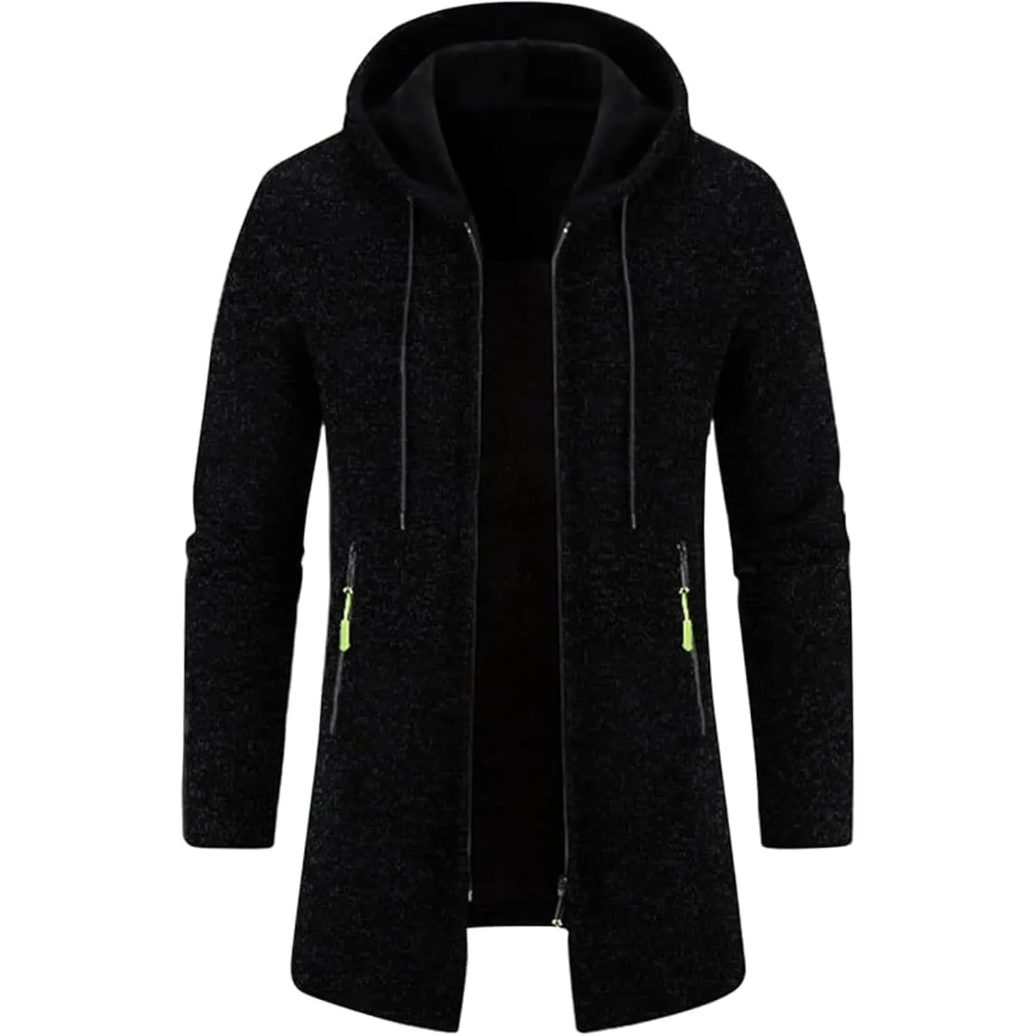 Maiyifu-GJ Mens Solid Knit Hooded Cardigan Slim Fit Casual Lightweight Longline Cardigans Full Zip Long Open Front Sweater (BlackA1,Large)