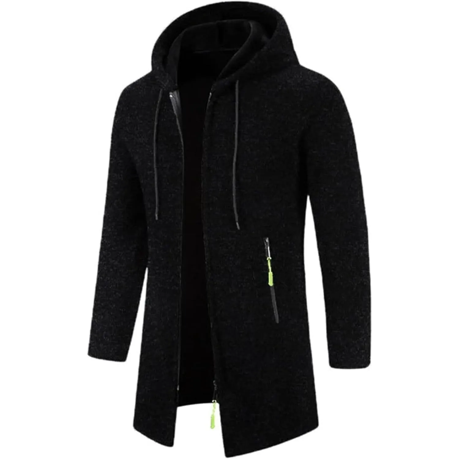 Maiyifu-GJ Mens Solid Knit Hooded Cardigan Slim Fit Casual Lightweight Longline Cardigans Full Zip Long Open Front Sweater (BlackA1,Large)