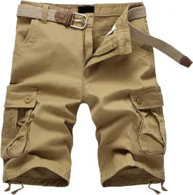 Men's Elastic Waist Cargo Shorts Lightweight Summer Outdoor Multi-Pocket Cotton Short Casual Short Pants No Belt