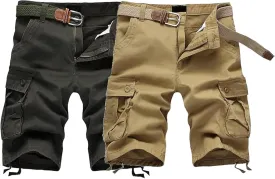 Men's Elastic Waist Cargo Shorts Lightweight Summer Outdoor Multi-Pocket Cotton Short Casual Short Pants No Belt