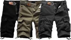Men's Elastic Waist Cargo Shorts Lightweight Summer Outdoor Multi-Pocket Cotton Short Casual Short Pants No Belt