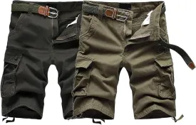 Men's Elastic Waist Cargo Shorts Lightweight Summer Outdoor Multi-Pocket Cotton Short Casual Short Pants No Belt