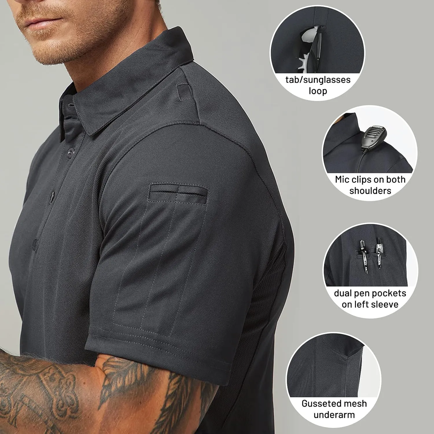 MIER Men's Outdoor Performance Tactical Polo Shirts Short and Long Sleeve, Moisture-Wicking
