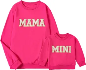 Mommy and Me Letter Print Matching Family Outfits Long Sleeve Crewneck Casual Sweatshirt T-Shirt