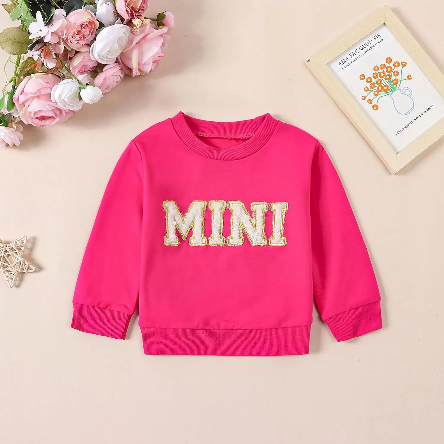 Mommy and Me Letter Print Matching Family Outfits Long Sleeve Crewneck Casual Sweatshirt T-Shirt