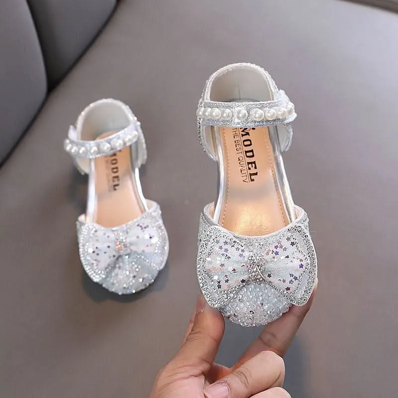 Pearl Bow Decor Girls' Shoes Stylish and Comfortable Girls' Dress Shoes Shiny Girls' Shoes with Elegant Pearl Design