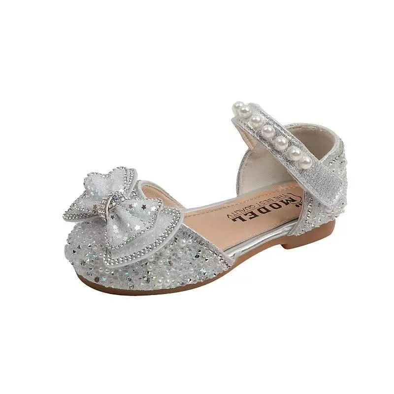 Pearl Bow Decor Girls' Shoes Stylish and Comfortable Girls' Dress Shoes Shiny Girls' Shoes with Elegant Pearl Design