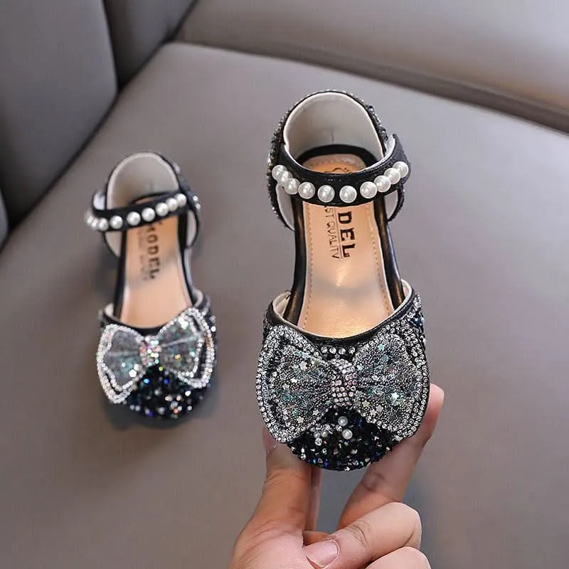 Pearl Bow Decor Girls' Shoes Stylish and Comfortable Girls' Dress Shoes Shiny Girls' Shoes with Elegant Pearl Design