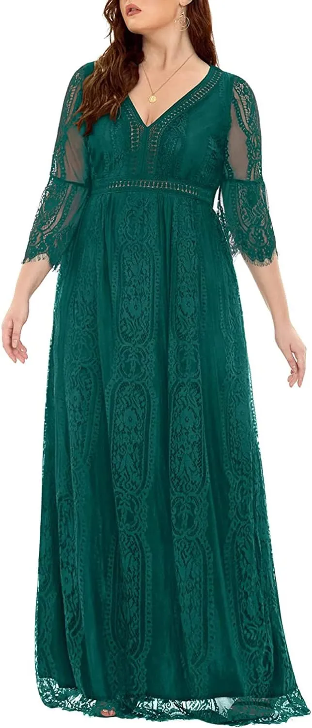 Plus Size Wedding Dress Boho - Maxi Bridal Shower Bohemian Formal Lace Long Dresses