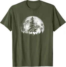 Retro Full Moon & Minimalist Pine Tree Vintage Graphic T-Shirt