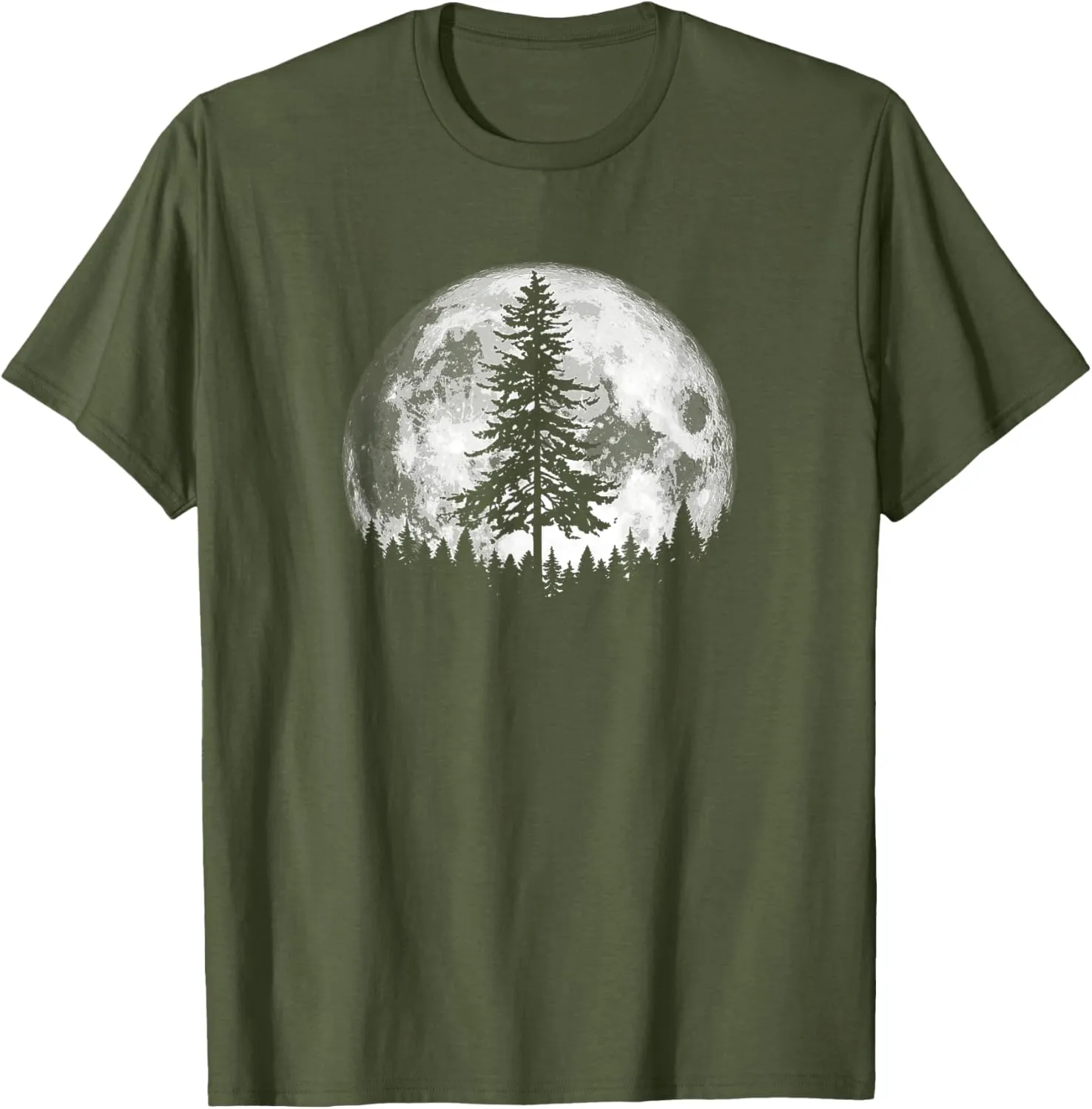 Retro Full Moon & Minimalist Pine Tree Vintage Graphic T-Shirt