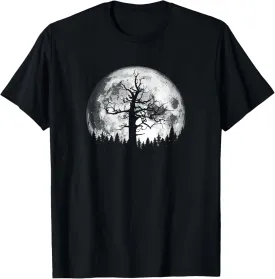 Retro full moon and minimalist creepy tree vintage graphic T-Shirt