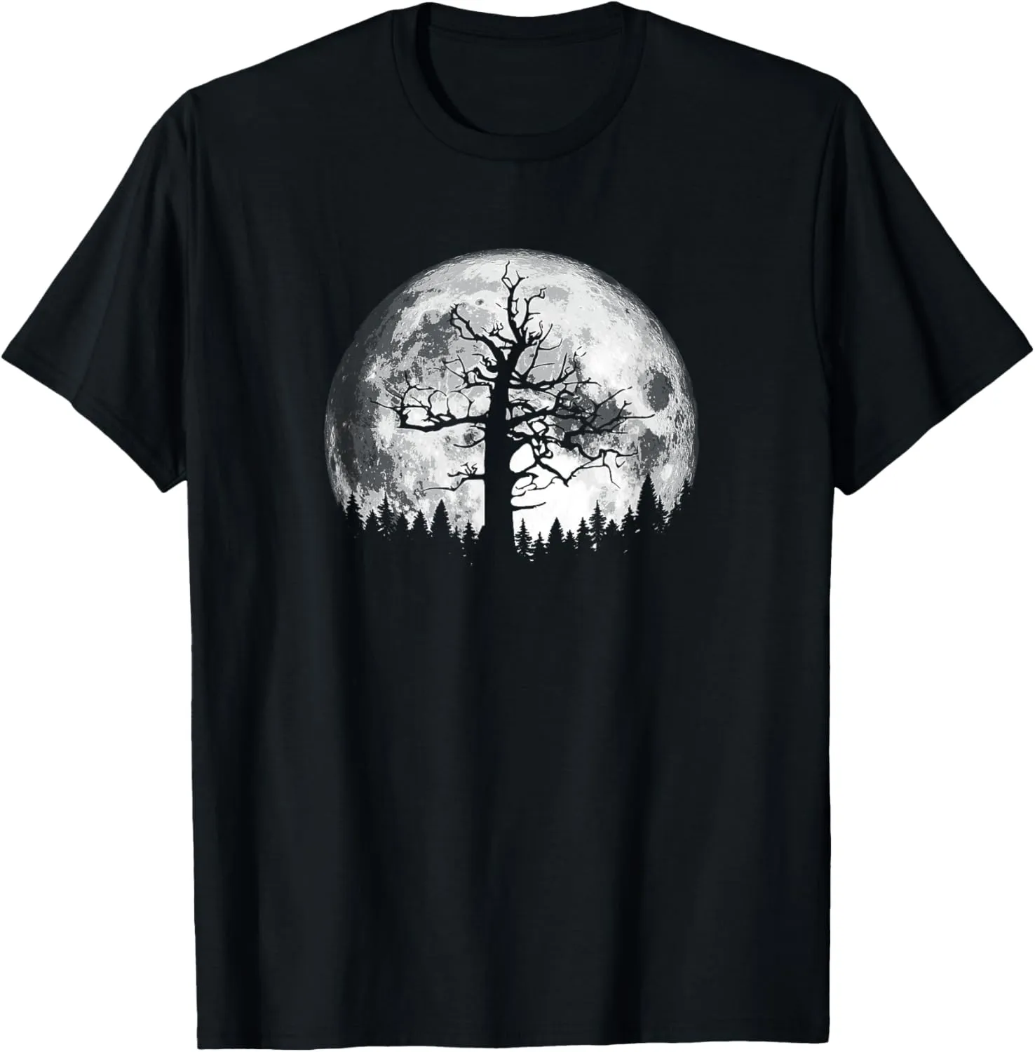 Retro full moon and minimalist creepy tree vintage graphic T-Shirt