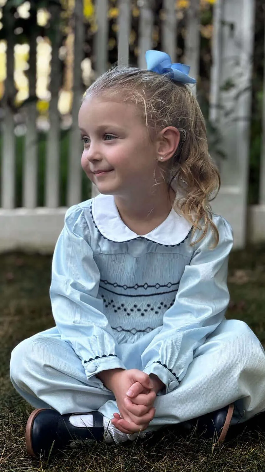 Smocked Sky Blue Geo Dress