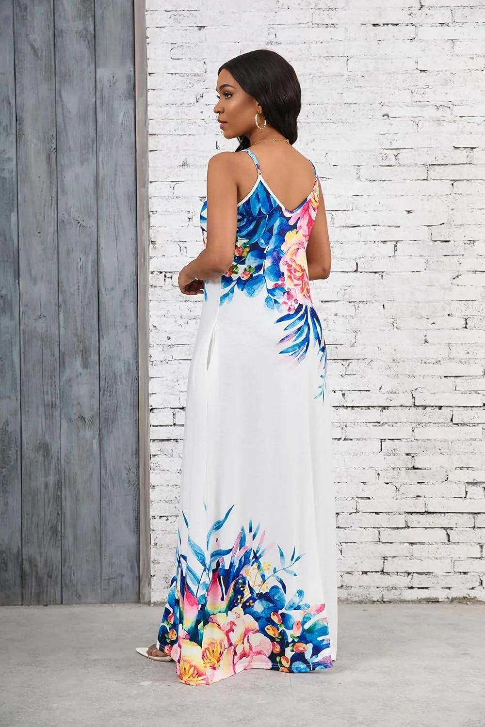Summer Maxi Dress for Women 2025 Plus Size Casual Sexy Floral Sleeveless Vacation Long Sundresses with Pockets