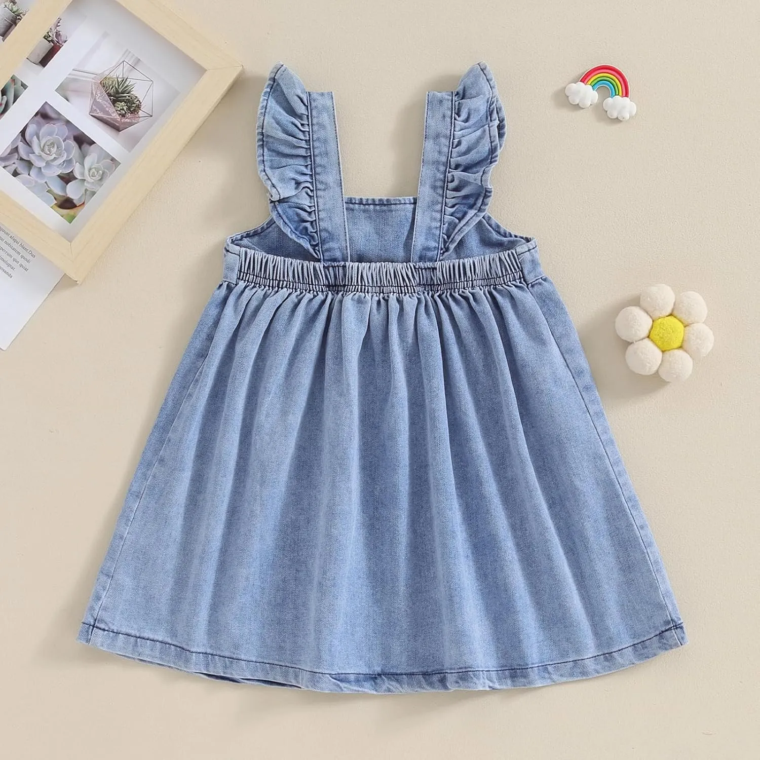 Summer Toddler Baby Girl Dress Denim Ruffle Backless Sleeveless Dress Kids Casual Dresses Princess Beach Sundress