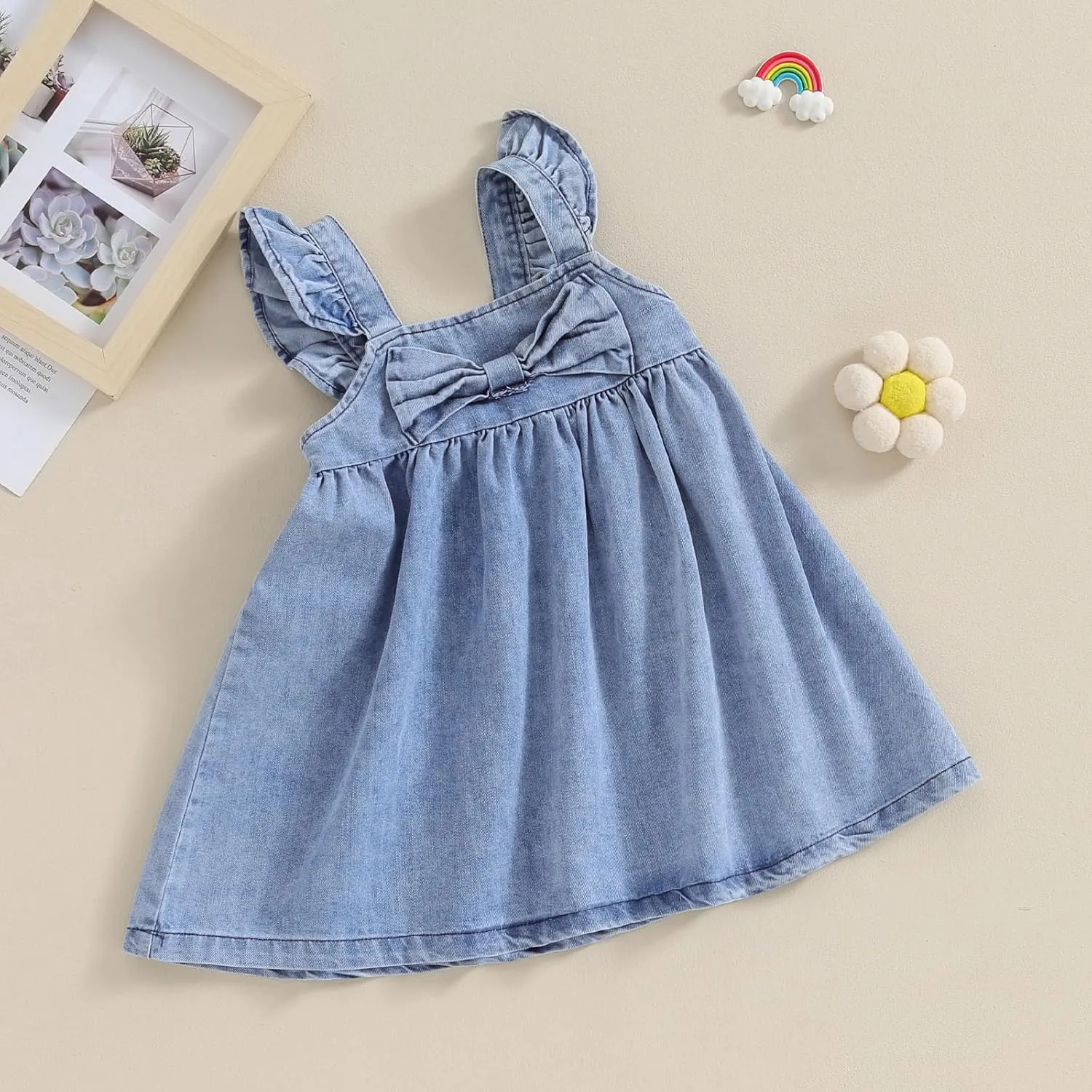 Summer Toddler Baby Girl Dress Denim Ruffle Backless Sleeveless Dress Kids Casual Dresses Princess Beach Sundress