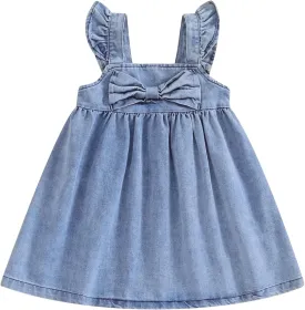 Summer Toddler Baby Girl Dress Denim Ruffle Backless Sleeveless Dress Kids Casual Dresses Princess Beach Sundress