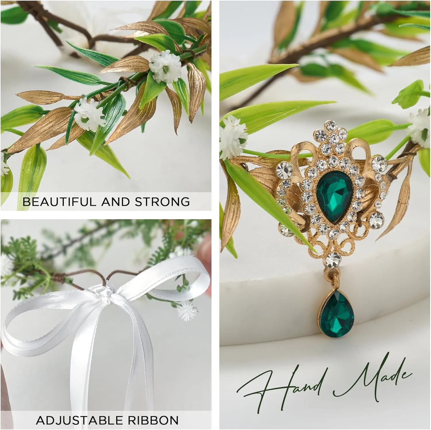 SWEETV Fairy Flower Leaf Crowns for Women Elven Princess Tiara Elf Headpiece for Cosplay Halloween Costume Photoshoot Wedding