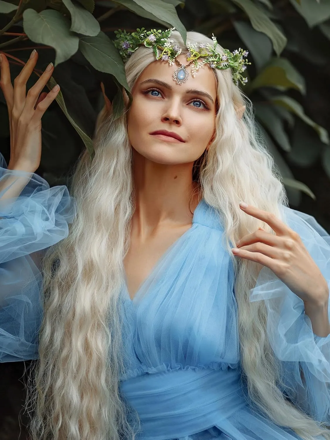 SWEETV Fairy Flower Leaf Crowns for Women Elven Princess Tiara Elf Headpiece for Cosplay Halloween Costume Photoshoot Wedding