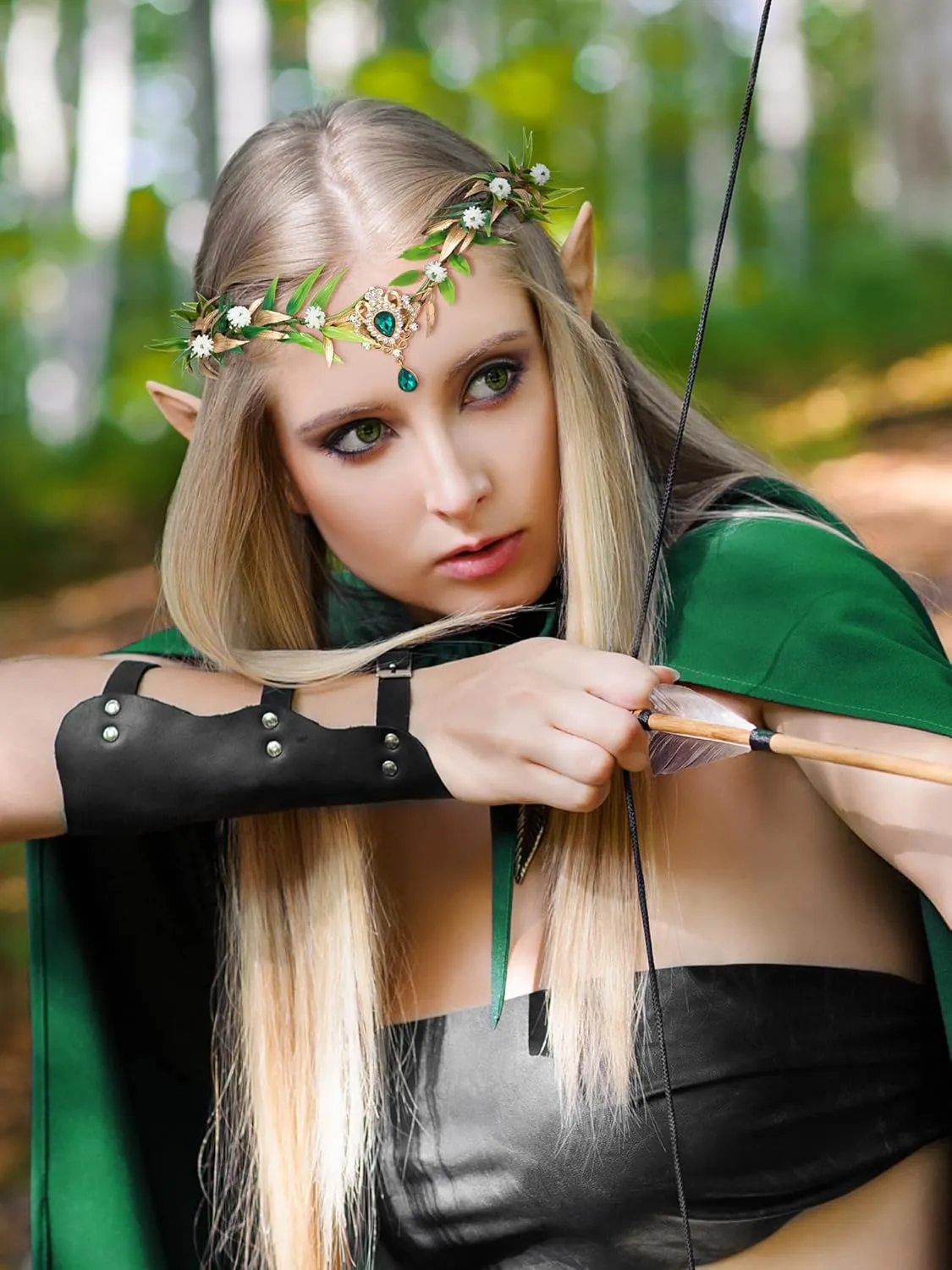 SWEETV Fairy Flower Leaf Crowns for Women Elven Princess Tiara Elf Headpiece for Cosplay Halloween Costume Photoshoot Wedding
