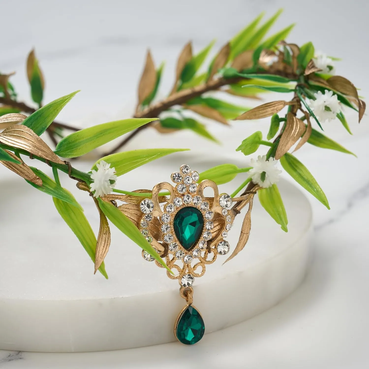 SWEETV Fairy Flower Leaf Crowns for Women Elven Princess Tiara Elf Headpiece for Cosplay Halloween Costume Photoshoot Wedding