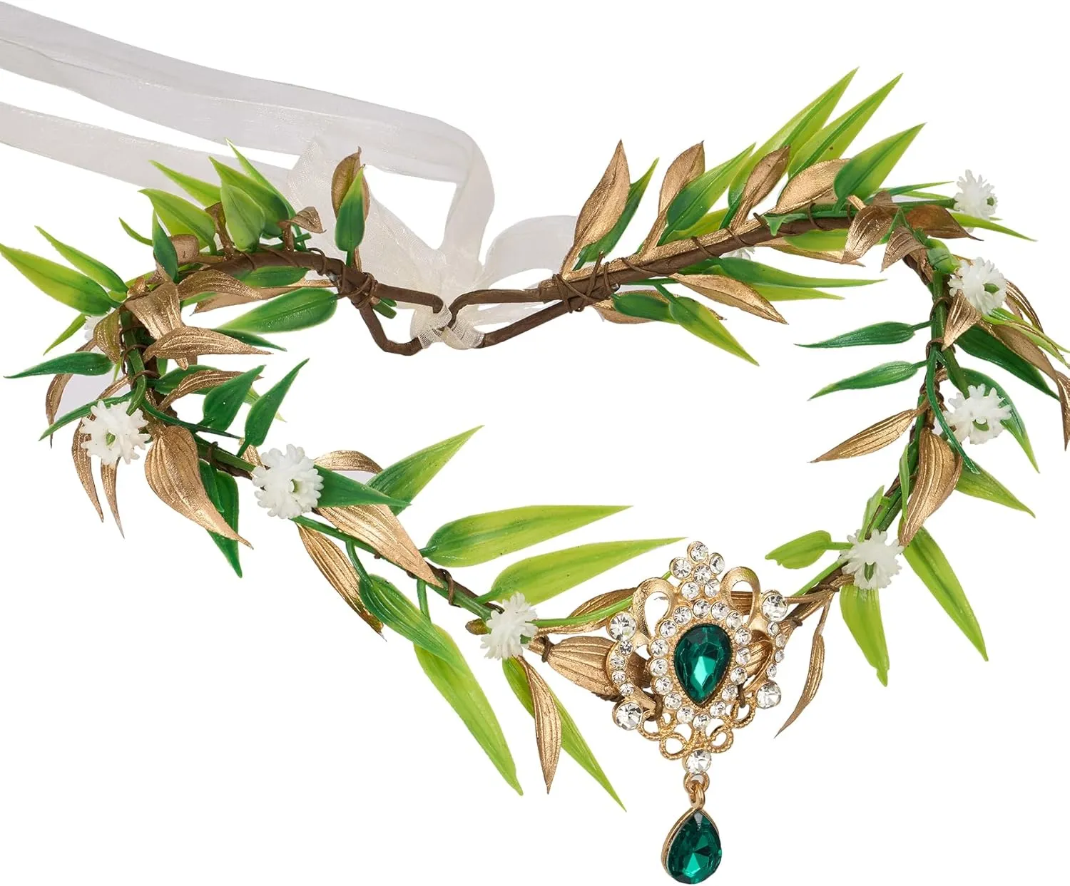 SWEETV Fairy Flower Leaf Crowns for Women Elven Princess Tiara Elf Headpiece for Cosplay Halloween Costume Photoshoot Wedding