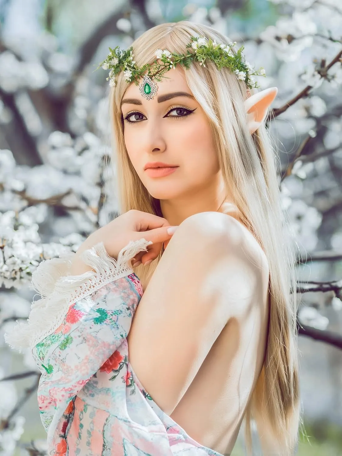 SWEETV Fairy Flower Leaf Crowns for Women Elven Princess Tiara Elf Headpiece for Cosplay Halloween Costume Photoshoot Wedding