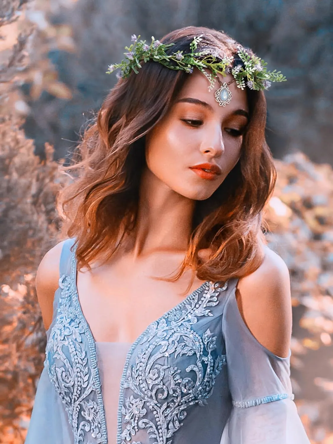 SWEETV Fairy Flower Leaf Crowns for Women Elven Princess Tiara Elf Headpiece for Cosplay Halloween Costume Photoshoot Wedding