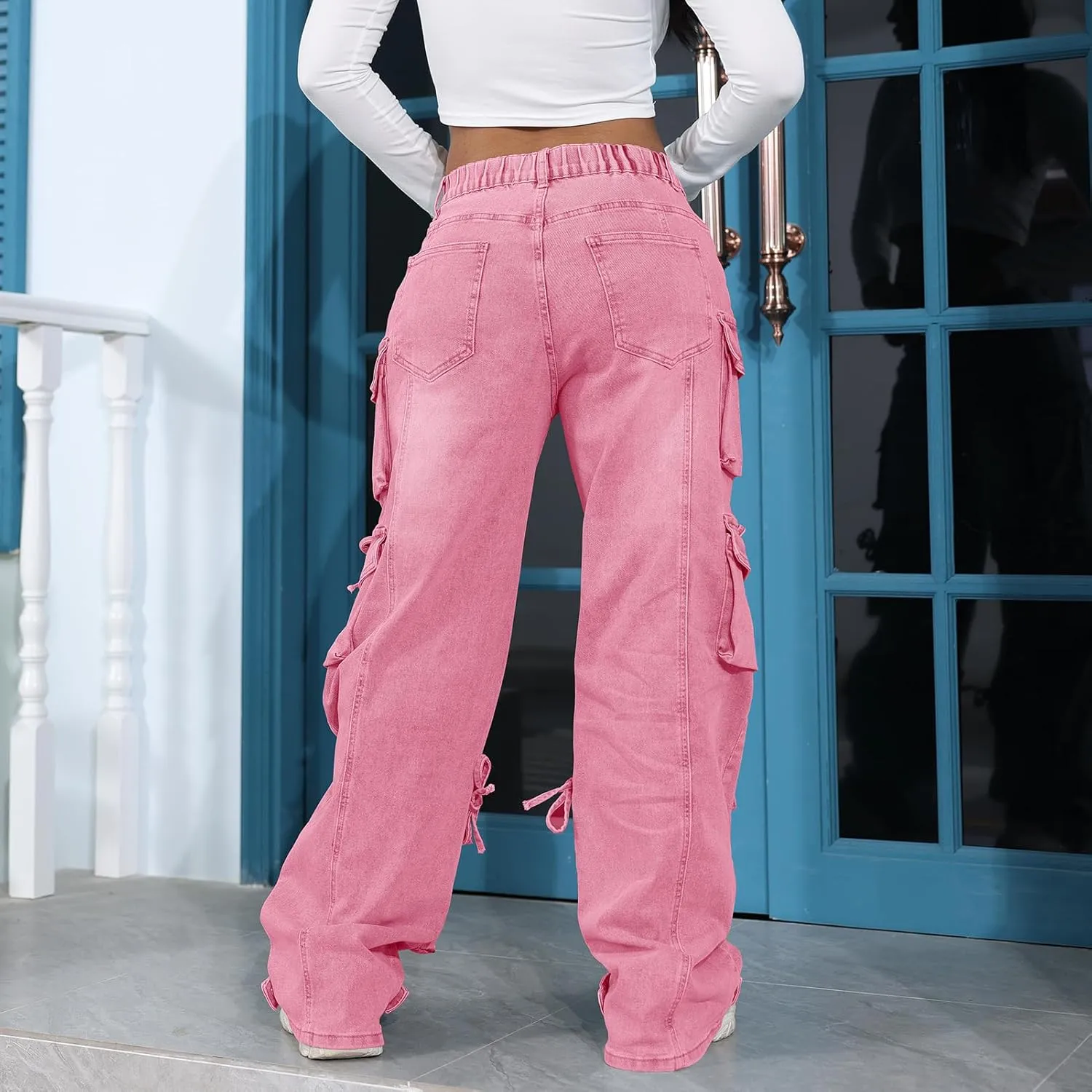 ThusFar Women's High Waist Baggy Jeans Flap Pocket Cargo Pants Loose Denim Pants Streetwear