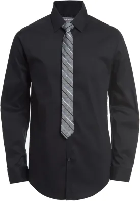 Van Heusen Boys' Long Sleeve Collared Button-Down Dress Shirt and Tie Set