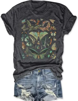 Vintage Butterfly and Moth T-Shirt for Women Casual Aesthetic Nature Short Sleeve Shirt Funny Animal Graphic Tees
