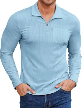 Viracy Men's Polo Shirts Zip Up Slim Fit Stretch Muscle Shirt for Men Long Sleeve Golf Shirt S-3XL