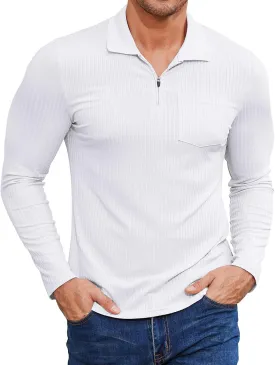 Viracy Men's Polo Shirts Zip Up Slim Fit Stretch Muscle Shirt for Men Long Sleeve Golf Shirt S-3XL