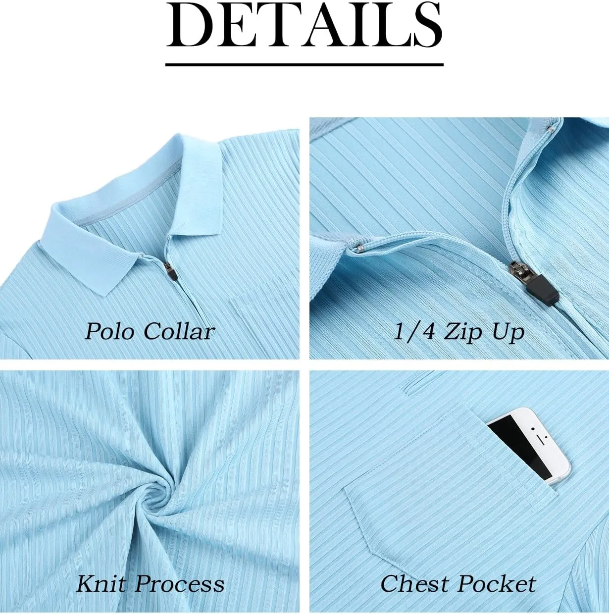 Viracy Men's Polo Shirts Zip Up Slim Fit Stretch Muscle Shirt for Men Long Sleeve Golf Shirt S-3XL