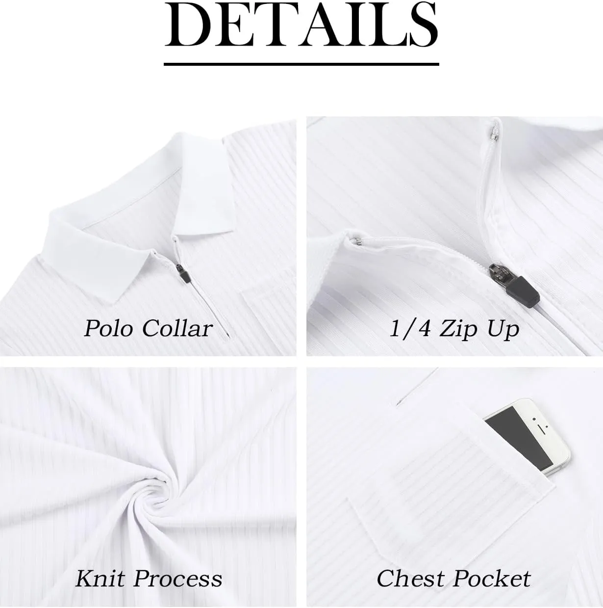Viracy Men's Polo Shirts Zip Up Slim Fit Stretch Muscle Shirt for Men Long Sleeve Golf Shirt S-3XL
