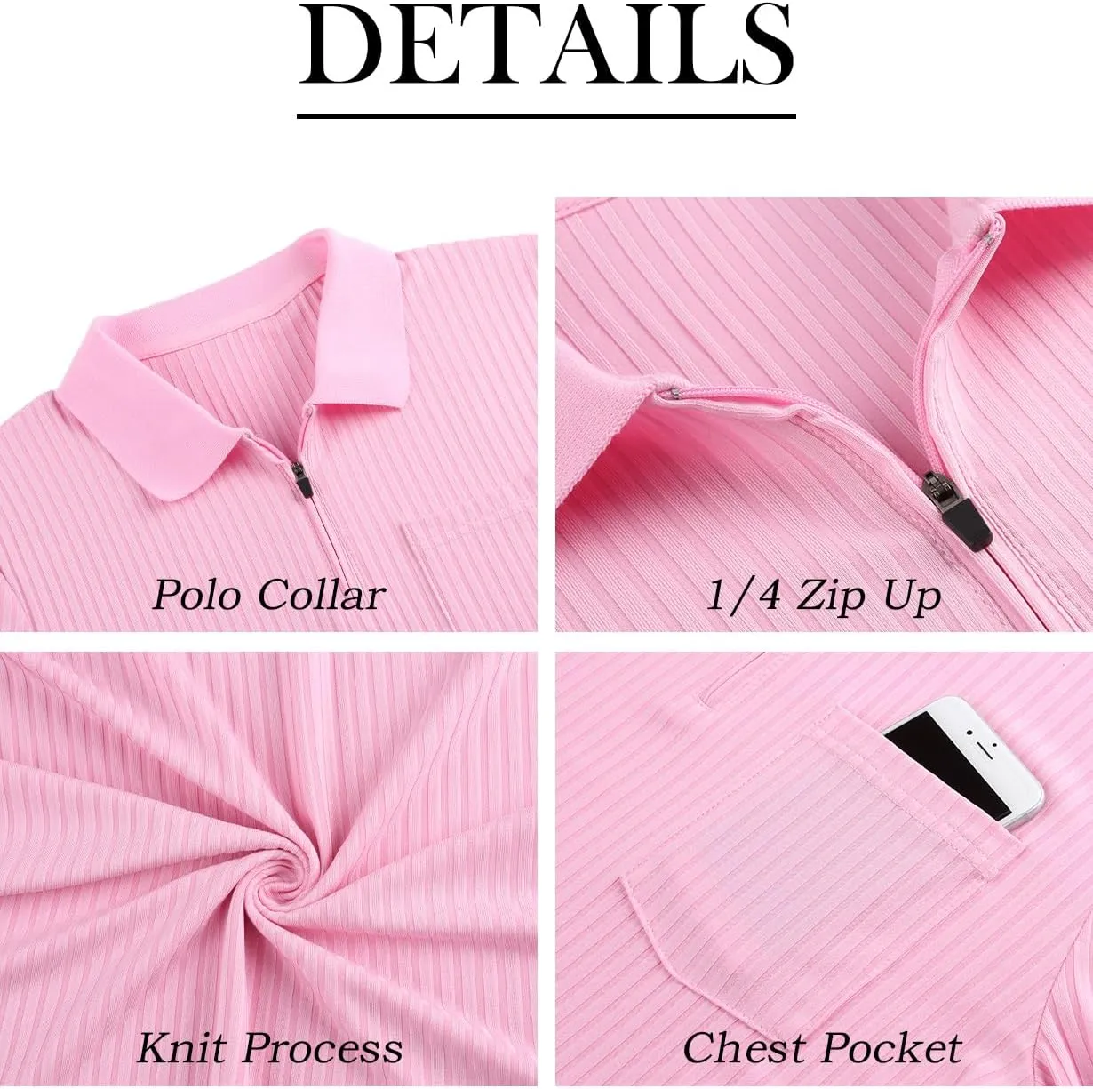Viracy Men's Polo Shirts Zip Up Slim Fit Stretch Muscle Shirt for Men Long Sleeve Golf Shirt S-3XL