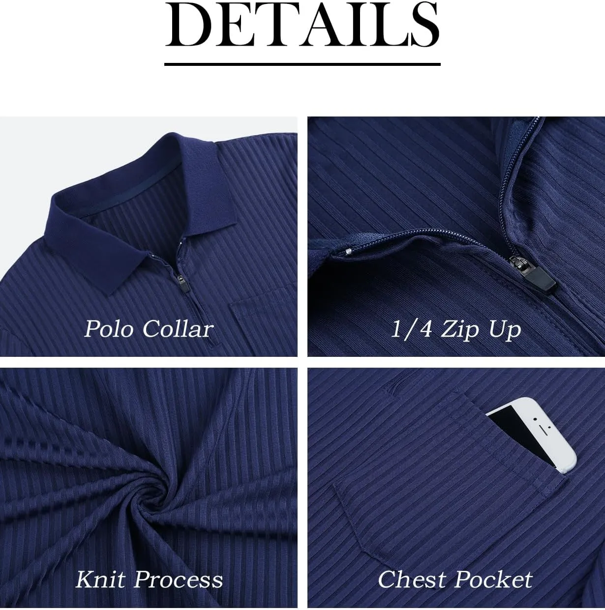 Viracy Men's Polo Shirts Zip Up Slim Fit Stretch Muscle Shirt for Men Long Sleeve Golf Shirt S-3XL