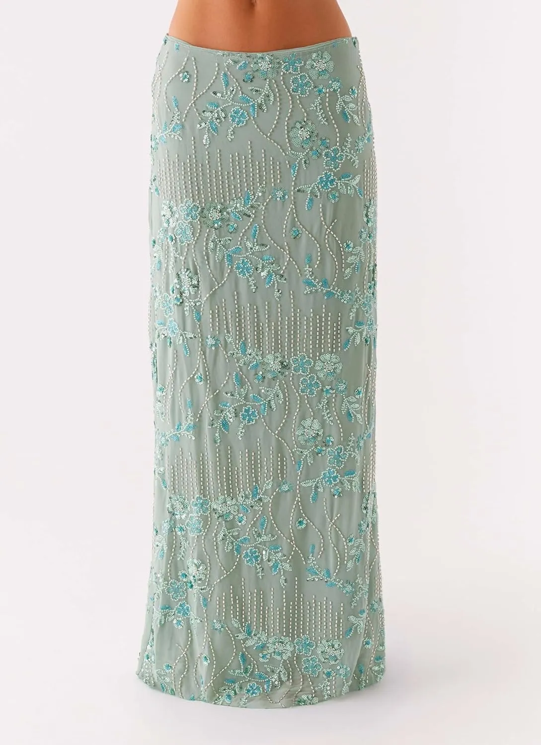 Women Y2K Sequin Long Skirt Sparkle Rhinestone Floral Maxi Skirt High Waist Glitter Midi Skirt Going Out