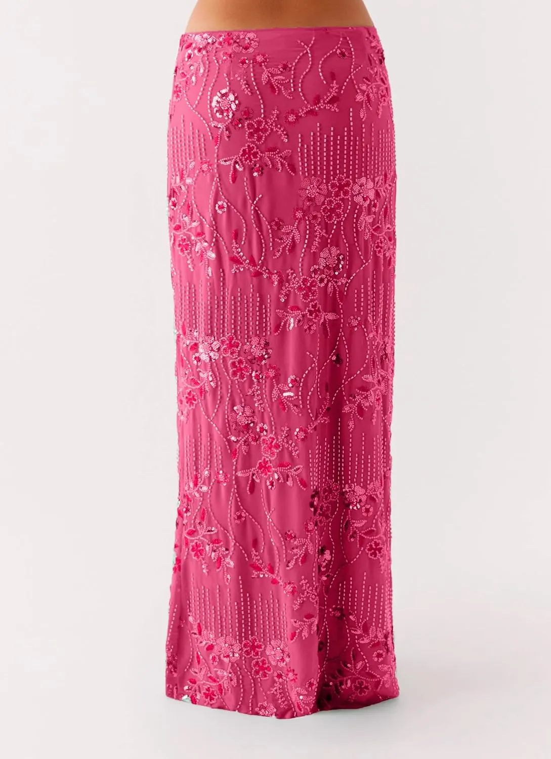 Women Y2K Sequin Long Skirt Sparkle Rhinestone Floral Maxi Skirt High Waist Glitter Midi Skirt Going Out