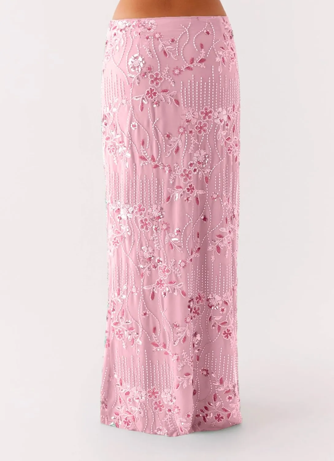 Women Y2K Sequin Long Skirt Sparkle Rhinestone Floral Maxi Skirt High Waist Glitter Midi Skirt Going Out