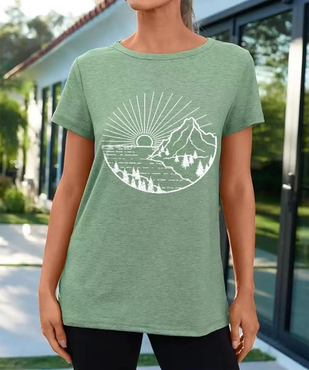 Womens Sunshine Sunrise Graphic Tee Summer Casual Short Sleeve Positive Saying Letter Print Teacher Inspirational T Shirt
