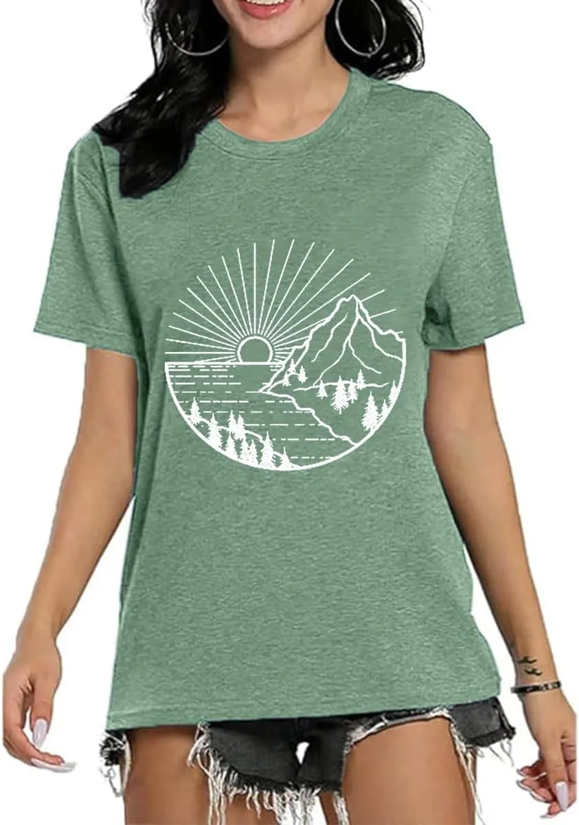 Womens Sunshine Sunrise Graphic Tee Summer Casual Short Sleeve Positive Saying Letter Print Teacher Inspirational T Shirt