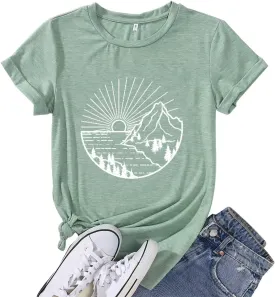 Womens Sunshine Sunrise Graphic Tee Summer Casual Short Sleeve Positive Saying Letter Print Teacher Inspirational T Shirt