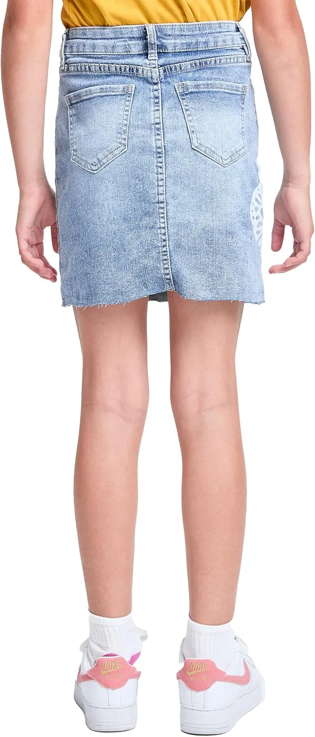 YMI Jeans Girls Butterfly Print Raw Hem Mini Denim Skirt
