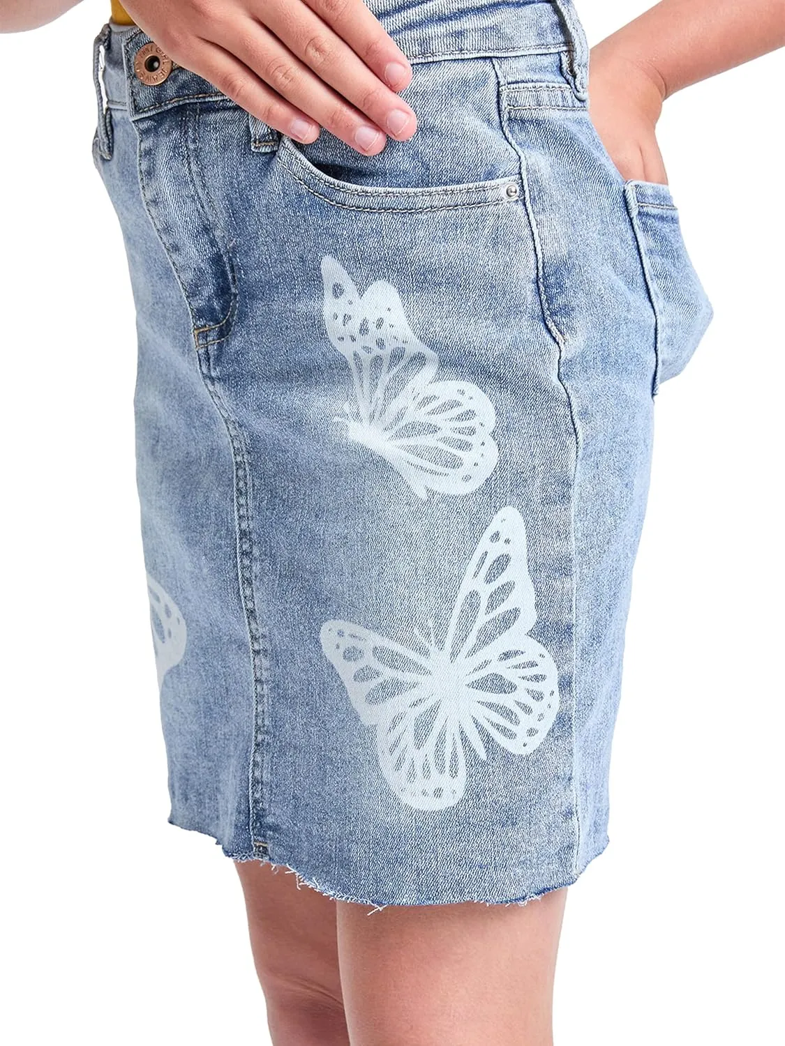 YMI Jeans Girls Butterfly Print Raw Hem Mini Denim Skirt