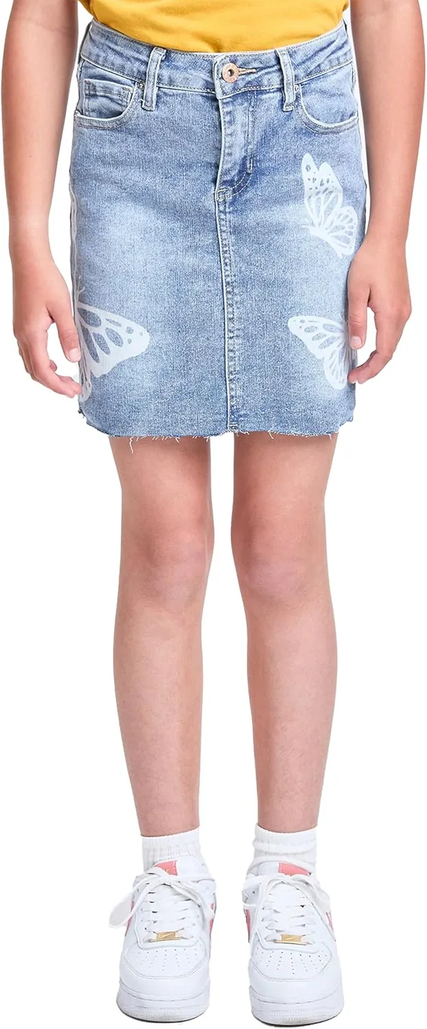 YMI Jeans Girls Butterfly Print Raw Hem Mini Denim Skirt
