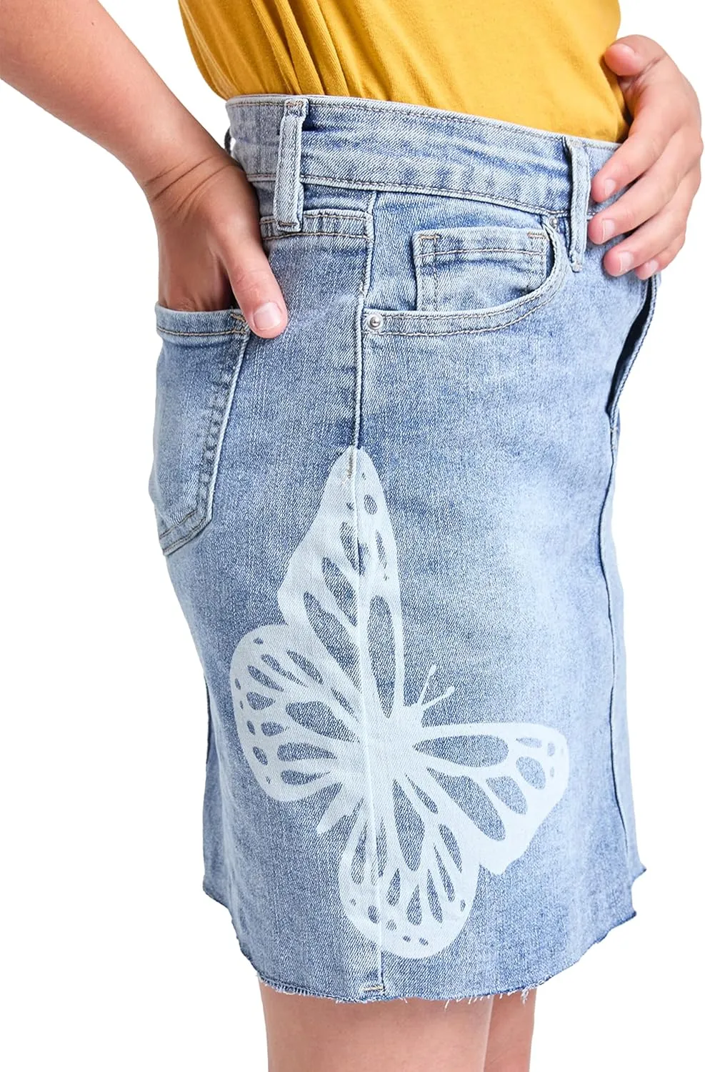 YMI Jeans Girls Butterfly Print Raw Hem Mini Denim Skirt