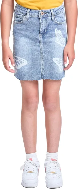 YMI Jeans Girls Butterfly Print Raw Hem Mini Denim Skirt