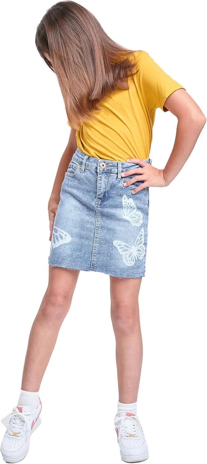 YMI Jeans Girls Butterfly Print Raw Hem Mini Denim Skirt